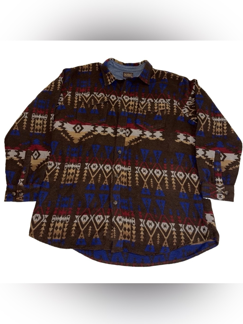 CE Schmidt Workwear Mens XLT Southwestern Aztec Blanket Flannel Shirt Brown